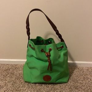 Authentic Dooney & Bourke Bright Green Nylon Drawstring Bag